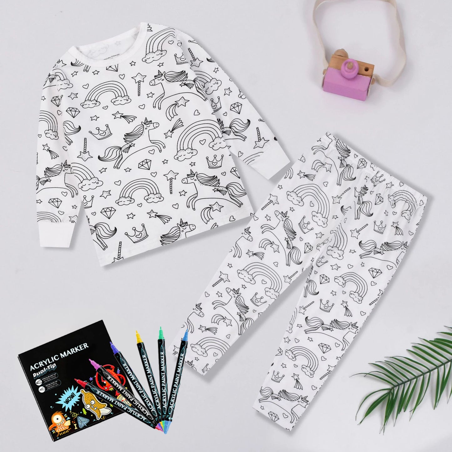 DIY Sketch Colorful Freehand Graffiti Pajamas Sets Baby Boys Girls Long sleeves Sleepwear Outfits Kids Funny Handicraft Homewear