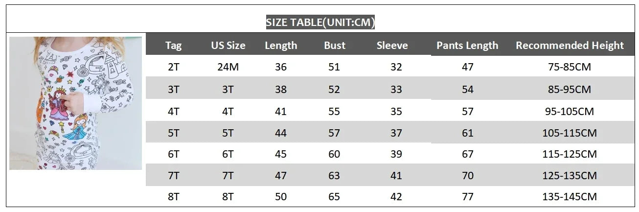 DIY Sketch Colorful Freehand Graffiti Pajamas Sets Baby Boys Girls Long sleeves Sleepwear Outfits Kids Funny Handicraft Homewear