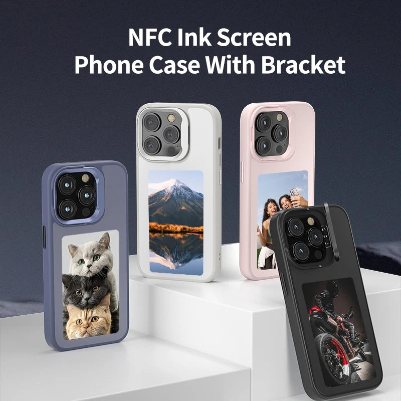 New E ink 4.0 inch Screen Digital Case for iPhone 16 16e 15 14 13pro max NFC Photo Custom Funda Mobile Back Cover With Bracket