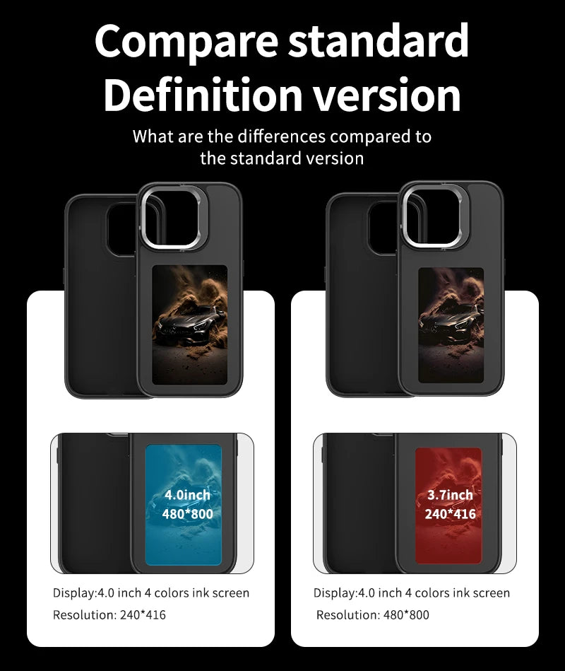 New E ink 4.0 inch Screen Digital Case for iPhone 16 16e 15 14 13pro max NFC Photo Custom Funda Mobile Back Cover With Bracket