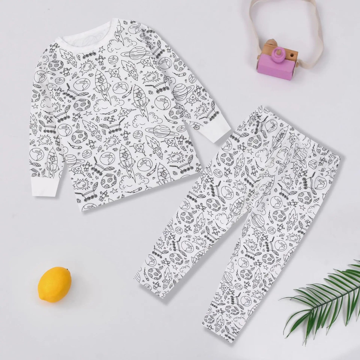 Kids DIY Sketch Colorful Pajama Set Baby Boys Girls Sketch Colorful Freehand Graffiti Sleepwear Child Funny Handicraft Homewear