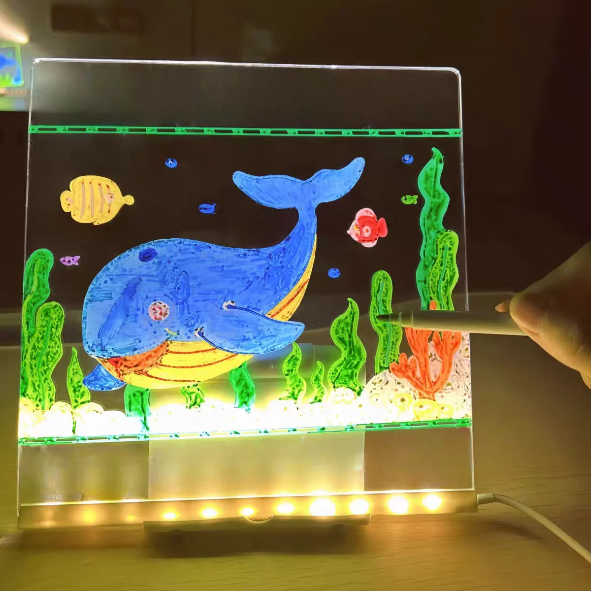 Light Up Acrylic Message Board Rewritable DIY Children's Glowing Drawing Board Message Lamp With 7 Colorful Pens