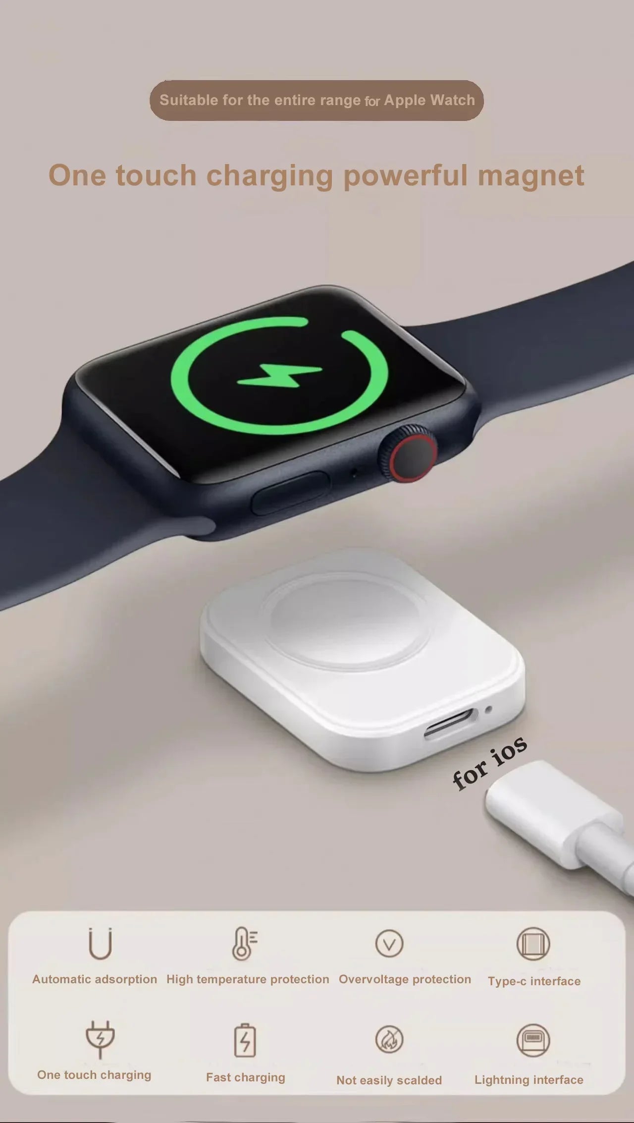 Wireless Fast Charger for iWatch series 9 8 7 6 5 SE Type C  convert Charger for iWatch Series 6 5 3 2 1