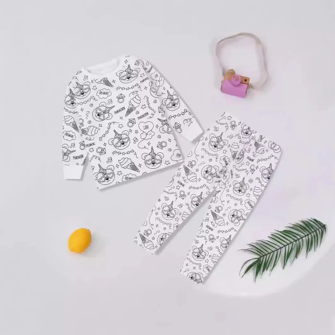 Kids DIY Sketch Colorful Pajama Set Baby Boys Girls Sketch Colorful Freehand Graffiti Sleepwear Child Funny Handicraft Homewear