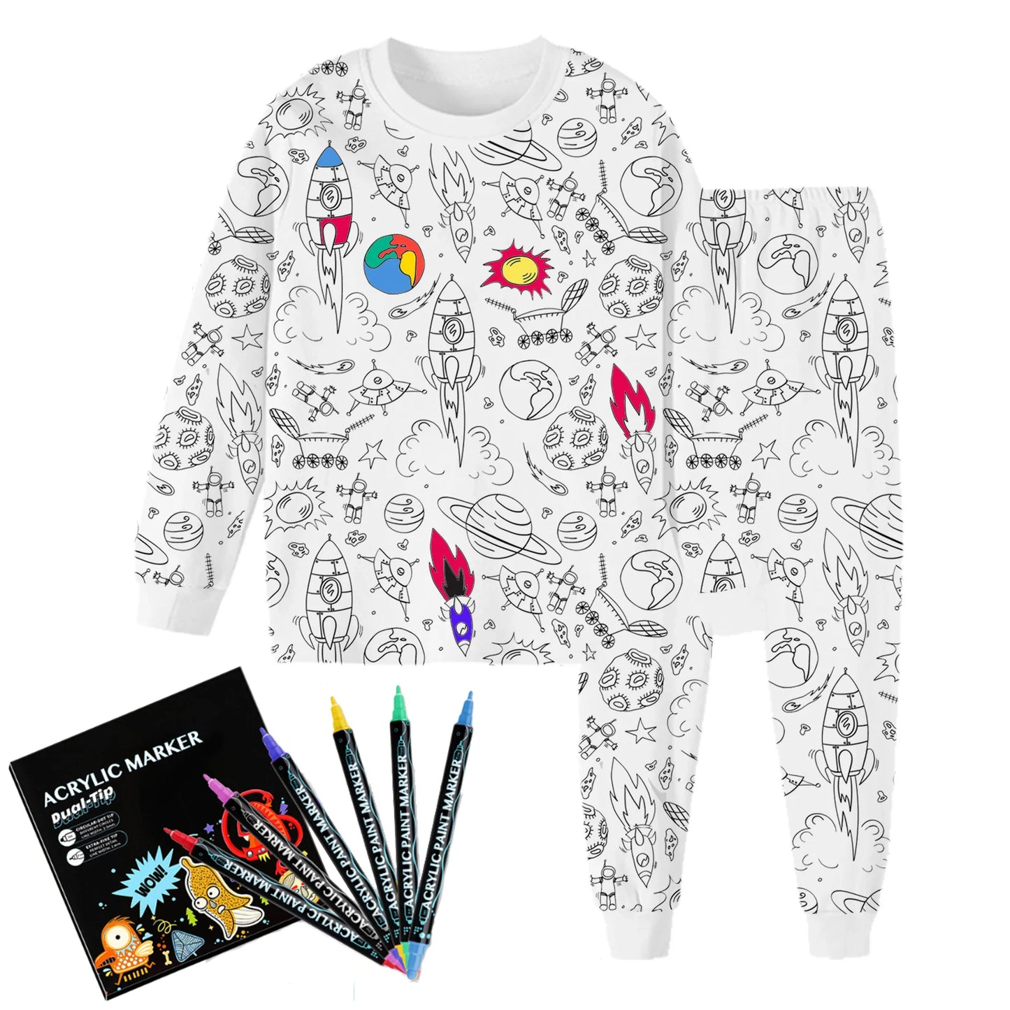 Kids DIY Sketch Colorful Pajama Set Baby Boys Girls Sketch Colorful Freehand Graffiti Sleepwear Child Funny Handicraft Homewear