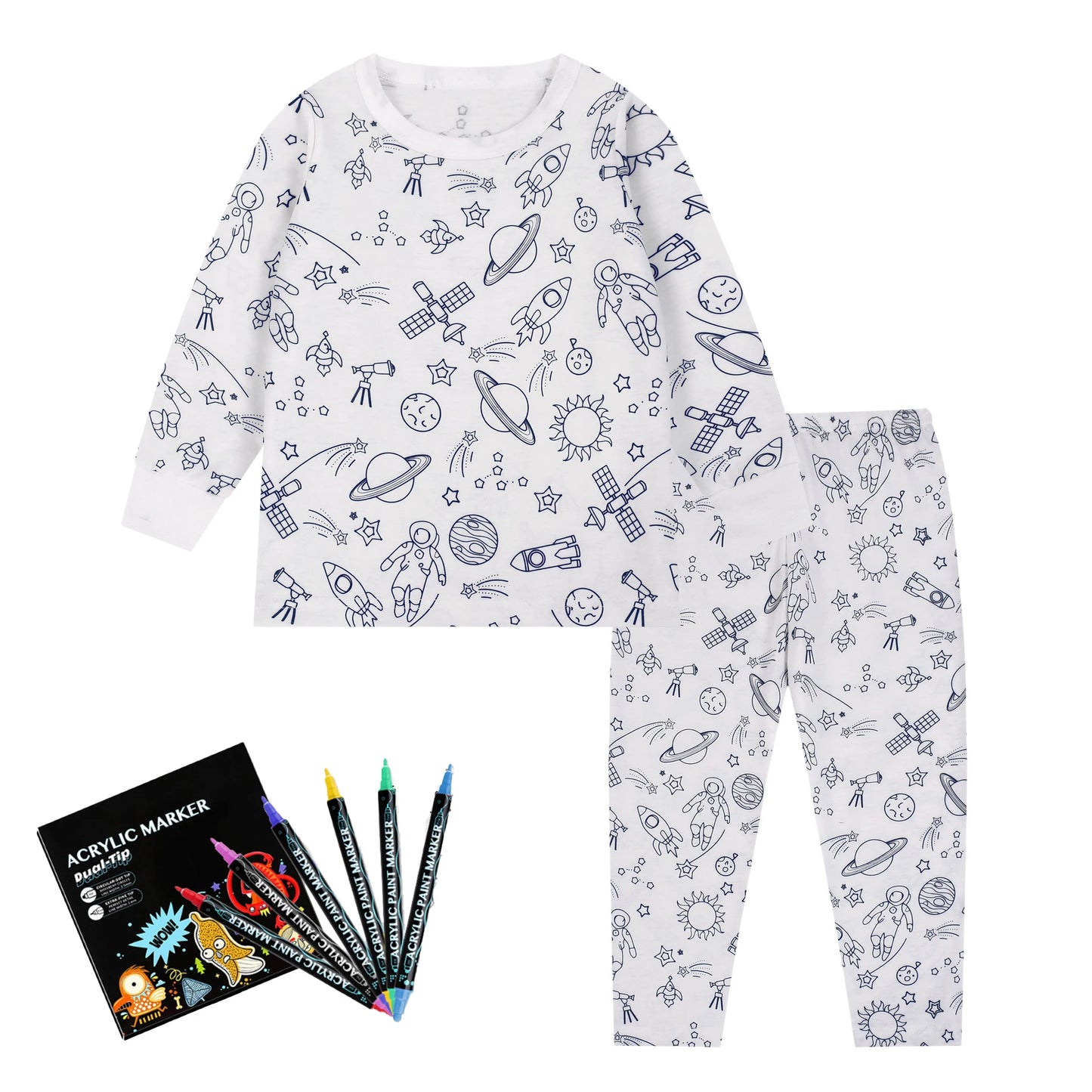 DIY Sketch Colorful Freehand Graffiti Pajamas Sets Baby Boys Girls Long sleeves Sleepwear Outfits Kids Funny Handicraft Homewear