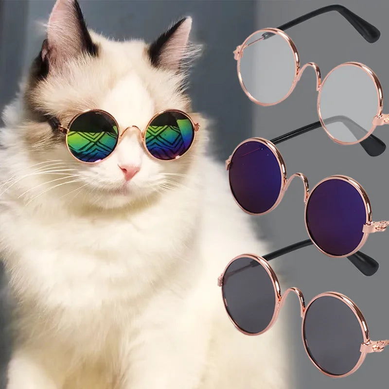 Lovely Vintage Round Cat Sunglasses Reflection Eye wear glasses For Small Dog Cat Pet Photos Pet Products Props Accessories