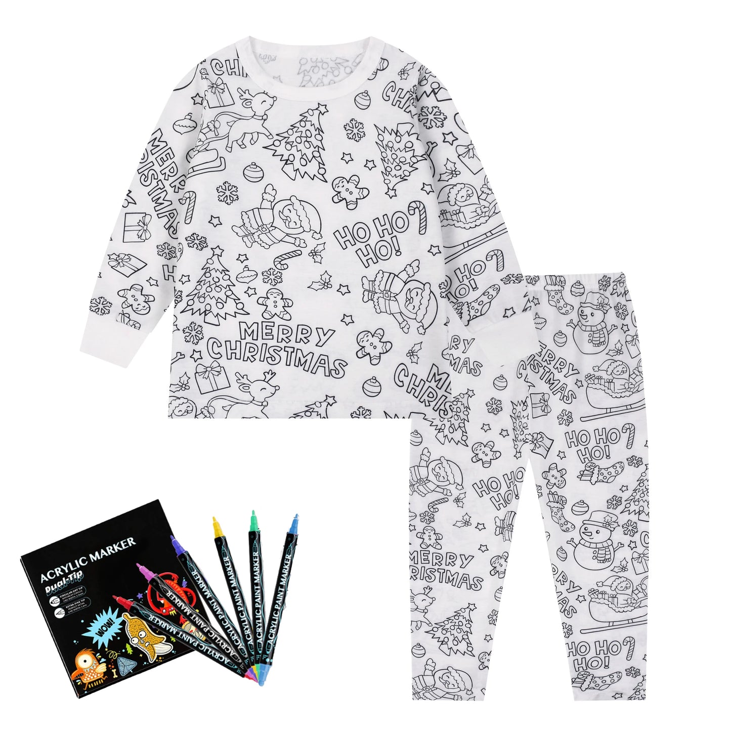 DIY Sketch Colorful Freehand Graffiti Pajamas Sets Baby Boys Girls Long sleeves Sleepwear Outfits Kids Funny Handicraft Homewear