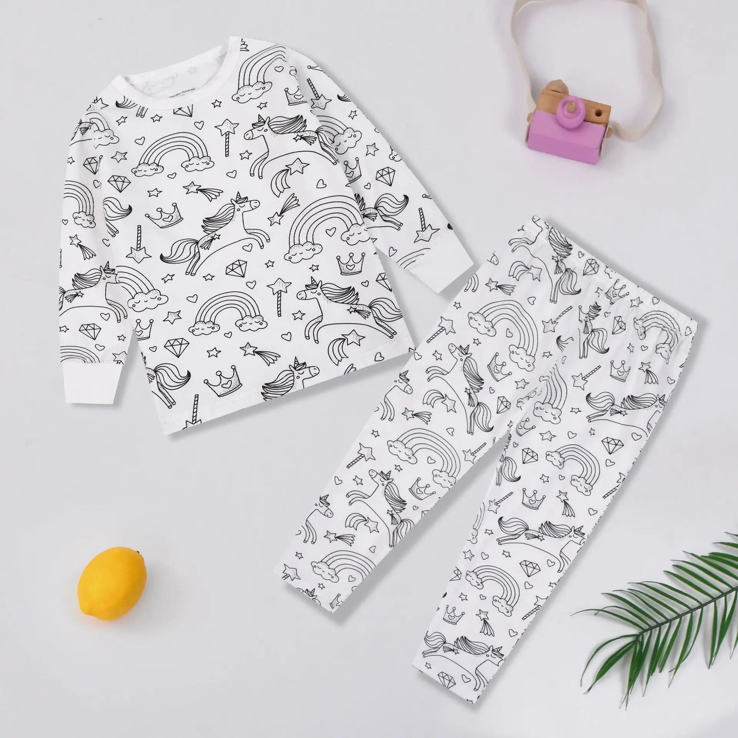 Kids DIY Sketch Colorful Pajama Set Baby Boys Girls Sketch Colorful Freehand Graffiti Sleepwear Child Funny Handicraft Homewear