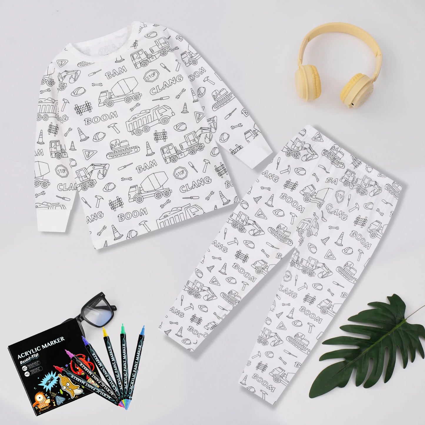 DIY Sketch Colorful Freehand Graffiti Pajamas Sets Baby Boys Girls Long sleeves Sleepwear Outfits Kids Funny Handicraft Homewear