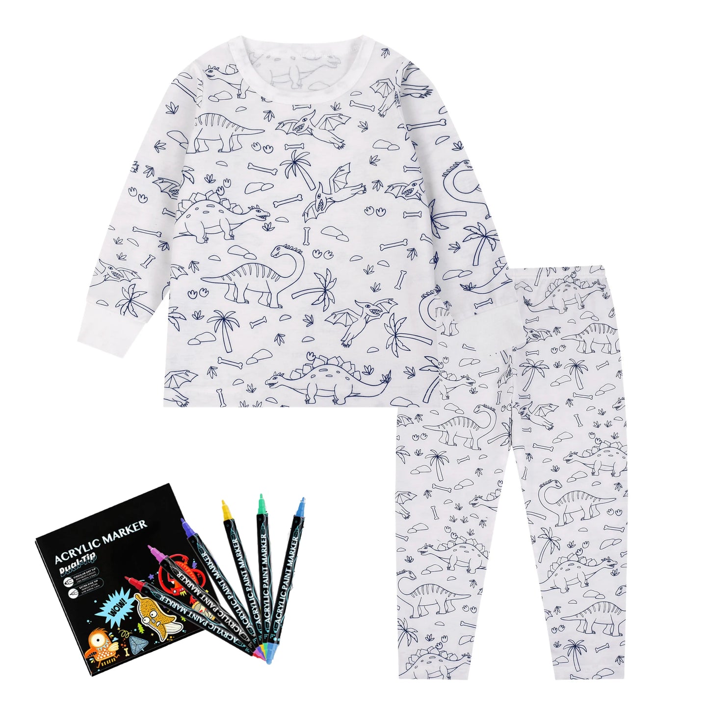 DIY Sketch Colorful Freehand Graffiti Pajamas Sets Baby Boys Girls Long sleeves Sleepwear Outfits Kids Funny Handicraft Homewear
