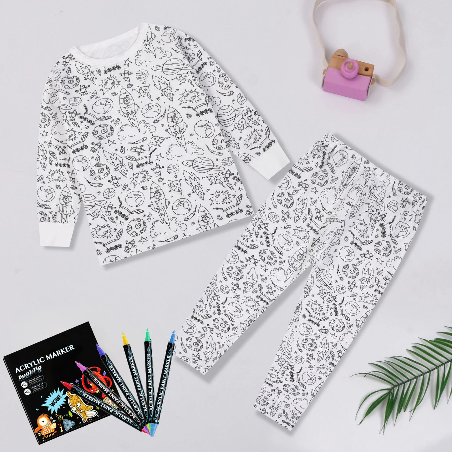 DIY Sketch Colorful Freehand Graffiti Pajamas Sets Baby Boys Girls Long sleeves Sleepwear Outfits Kids Funny Handicraft Homewear
