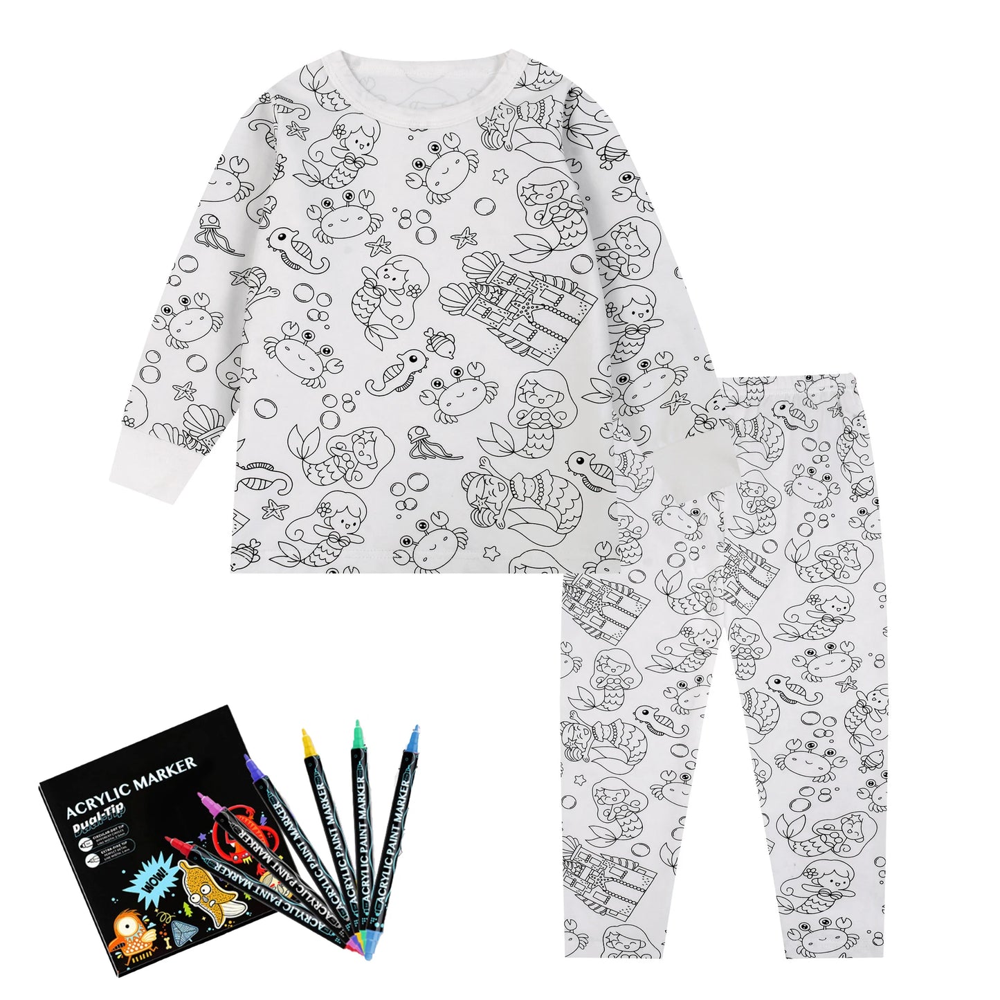 DIY Sketch Colorful Freehand Graffiti Pajamas Sets Baby Boys Girls Long sleeves Sleepwear Outfits Kids Funny Handicraft Homewear