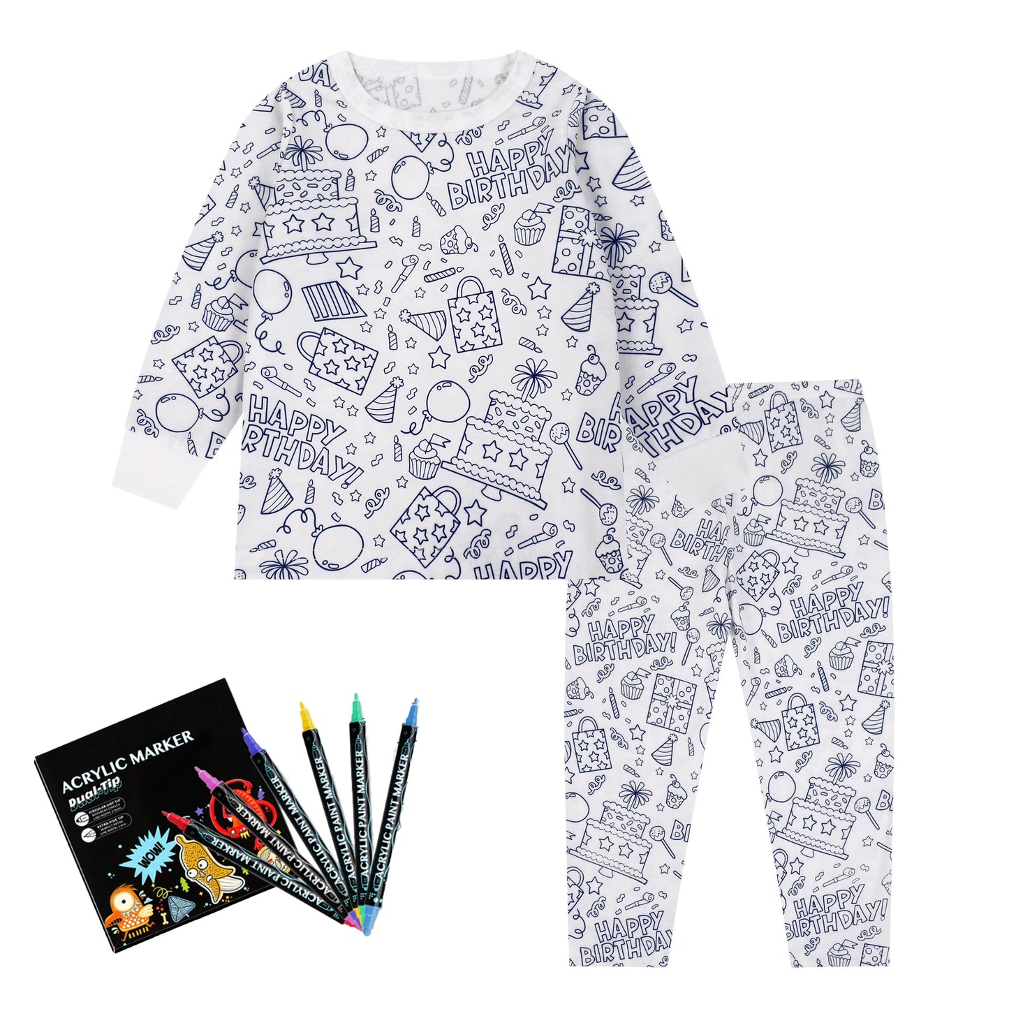 DIY Sketch Colorful Freehand Graffiti Pajamas Sets Baby Boys Girls Long sleeves Sleepwear Outfits Kids Funny Handicraft Homewear