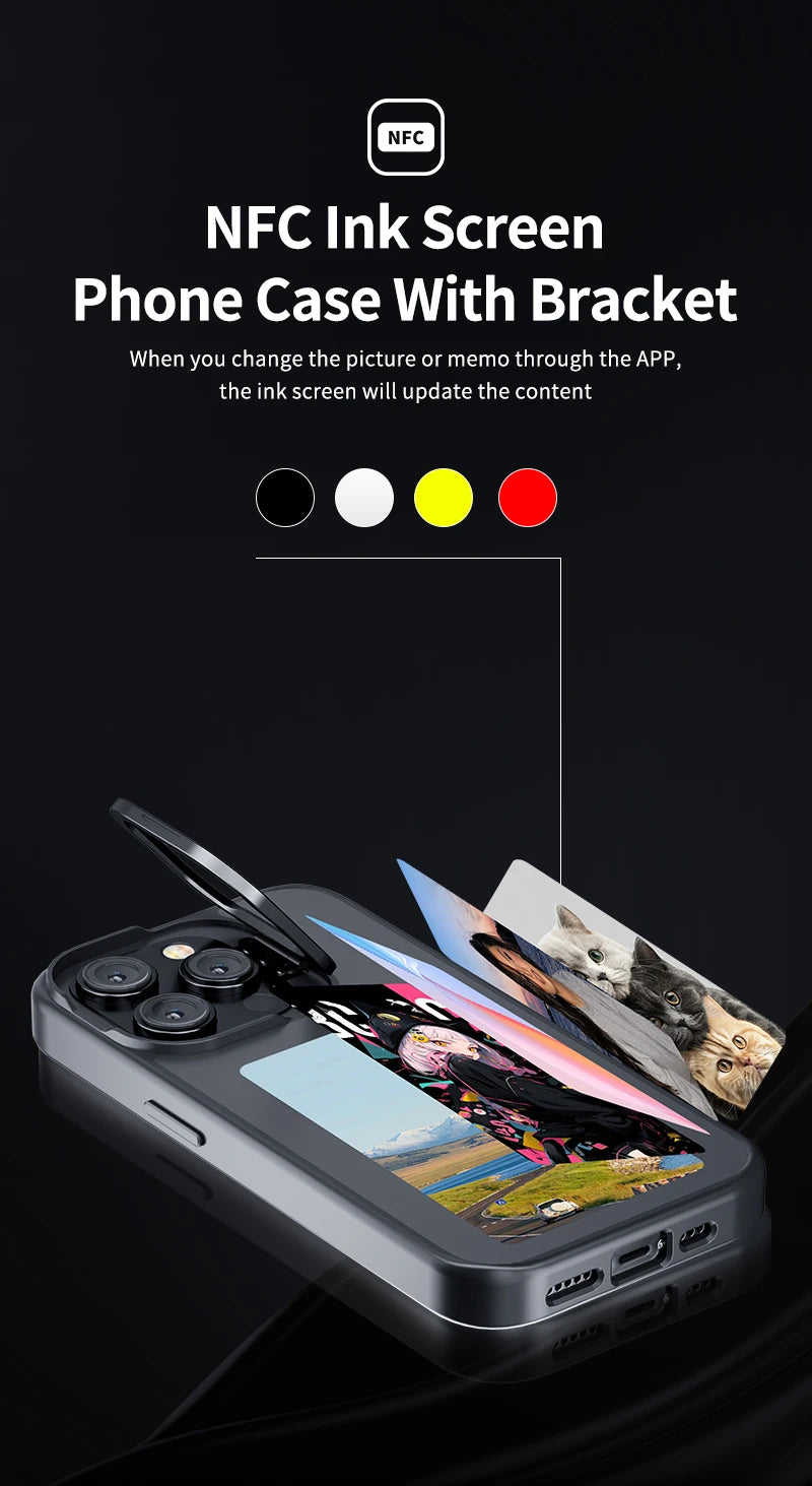 New E ink 4.0 inch Screen Digital Case for iPhone 16 16e 15 14 13pro max NFC Photo Custom Funda Mobile Back Cover With Bracket